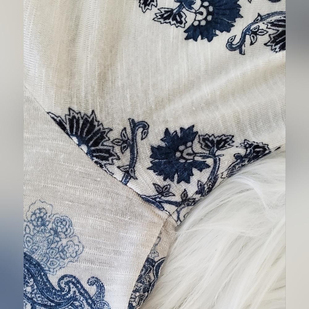 INC International Concepts Blue White Boho Medallion Peasant Top 3/4 Sleeve Med - Picture 4 of 7